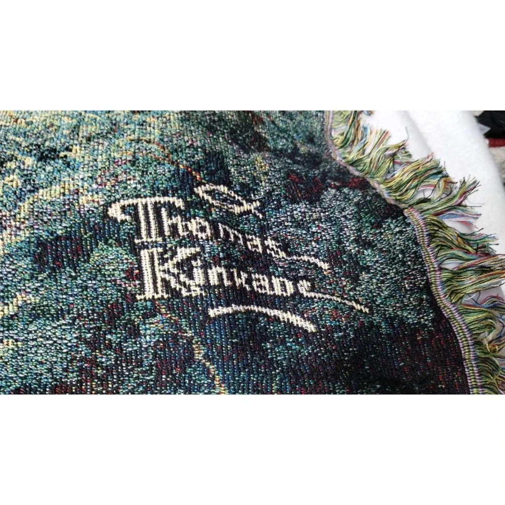 Thomas Kinkade Winter Cottage Tapestry Throw Blanket Snowy Village‎